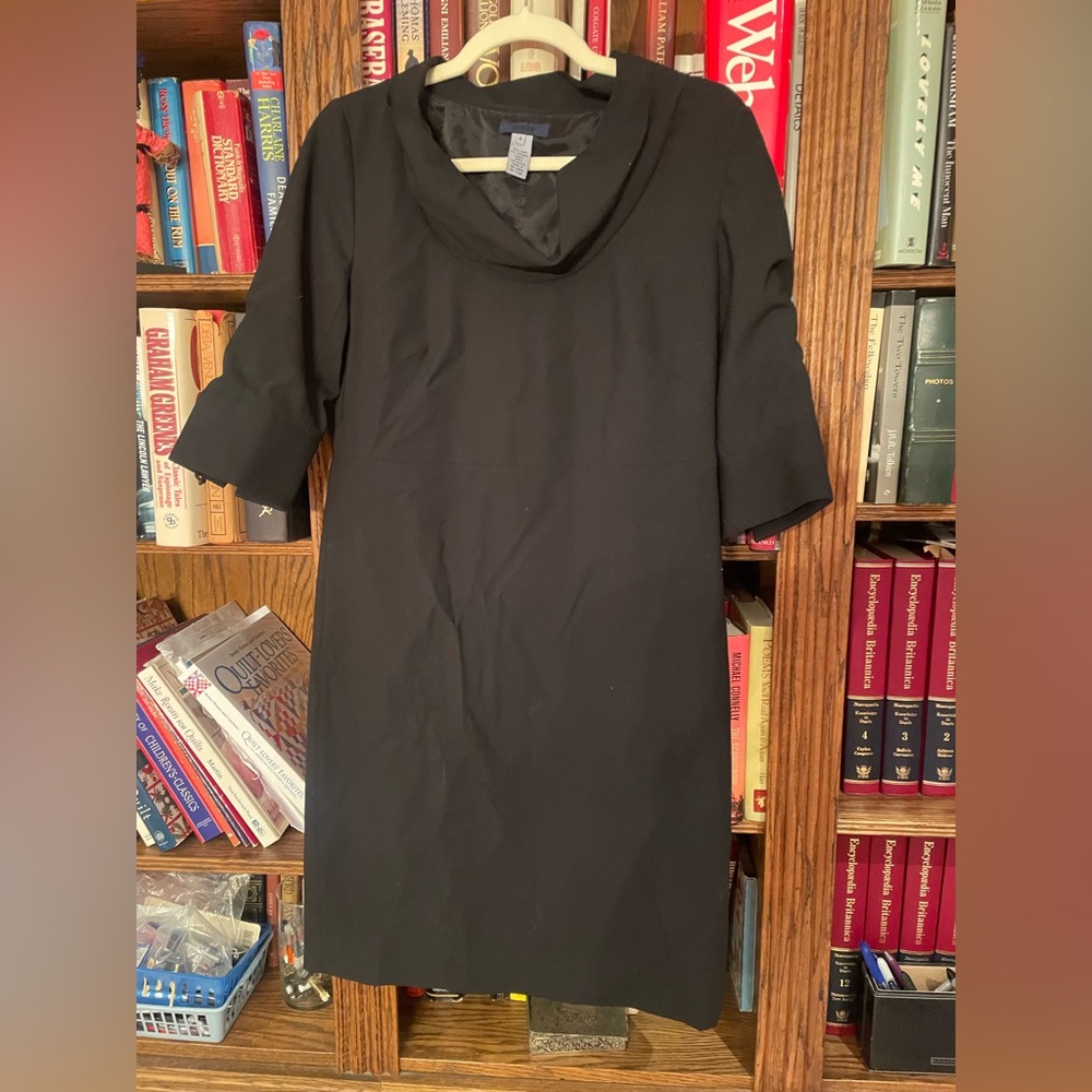 Jcrew Black Cowl Neck Sheath Dress with Cuffed 3/4 Sleeves